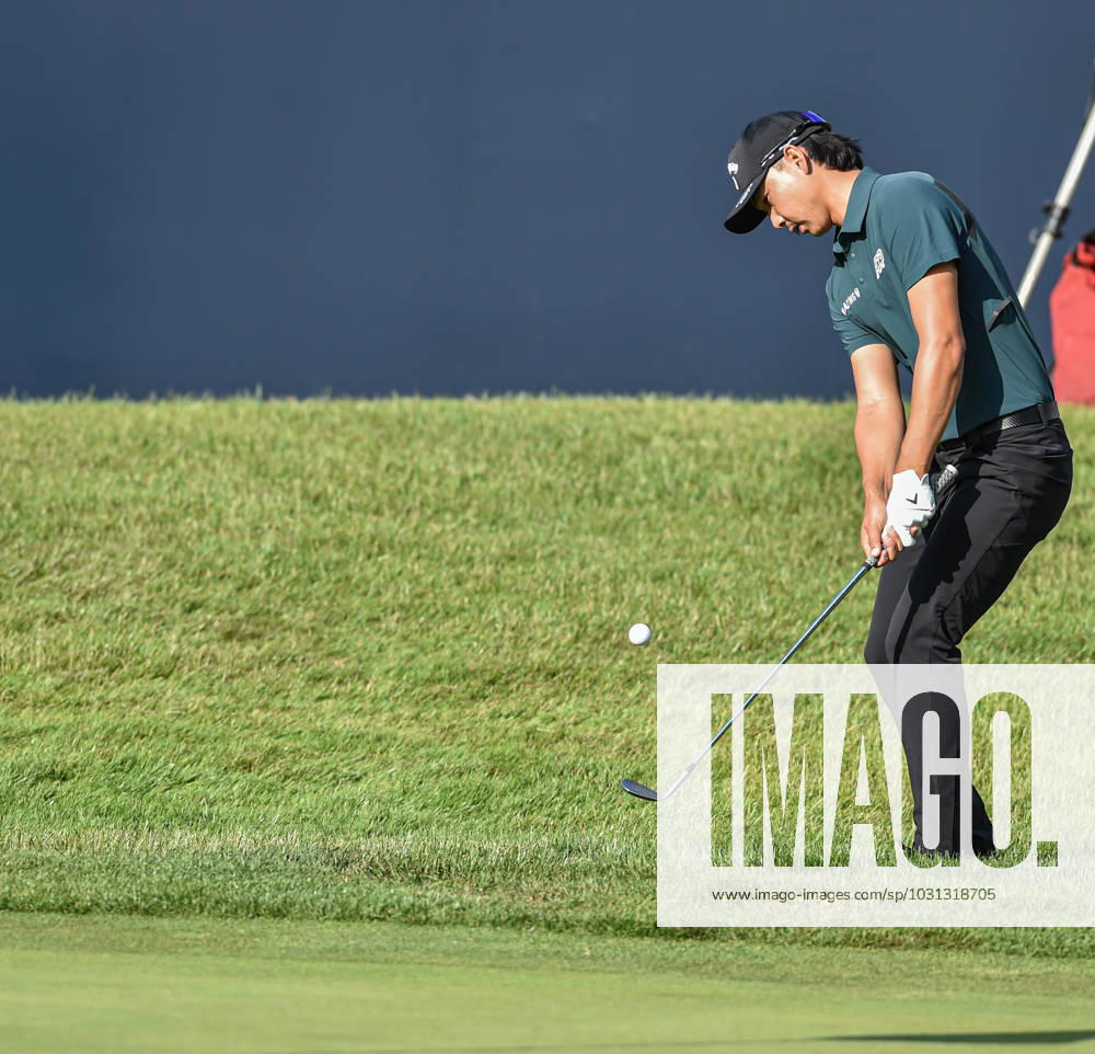 29th June 2023; The Belfry, Sutton Coldfield, West Midlands, England: Betfred British Masters Golf, Day 1; Min Woo Lee (AUS) chips onto the green from the greenside rough ActionPlus12525023 GodfreyxPitt