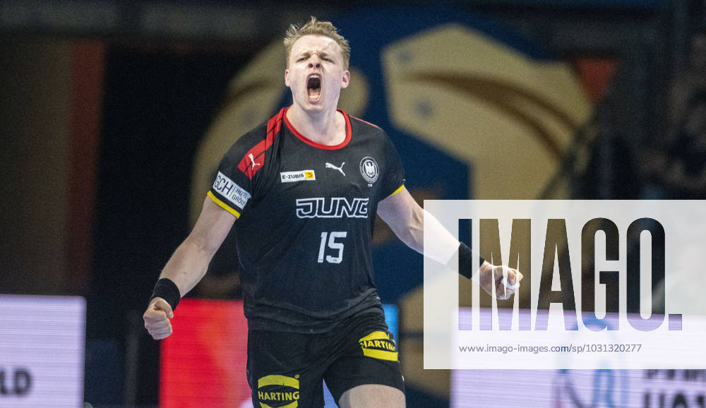 GER, handball, men, DHB, Handball U21 World Championship 2023, quarterfinals, Germany Denmark Justus Fischer Germany cheers Berlin Max Schmeling Halle Berlin Germany