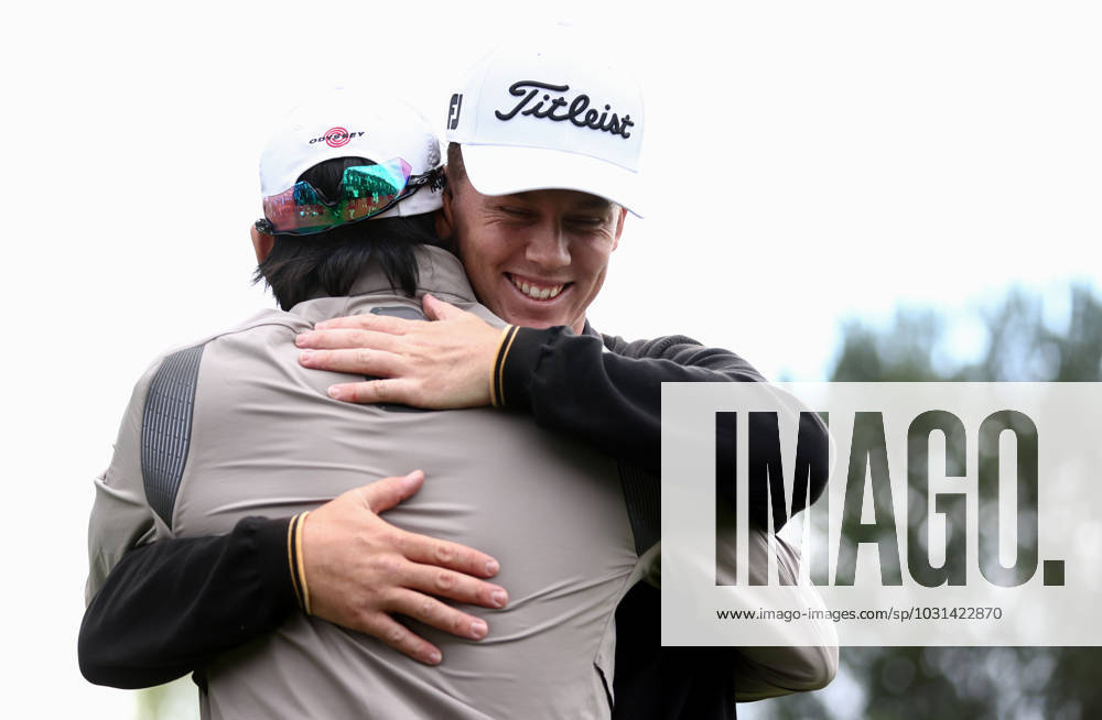 Mandatory Credit: Photo by James Marsh Shutterstock (13987427ai) Daniel Hillier of New Zealand celebrates with Min Woo Lee of Australia on the 18th hole. Betfred British Masters, Day Four, Golf, The Belfry Golf Club, Sutton Coldfield, UK - 02 Jul 2023 Betfred British Masters, Day Four, Golf, The Belfry Golf Club, Sutton Coldfield, UK - 02 Jul 2023