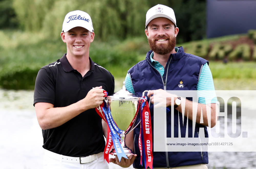 Mandatory Credit: Photo by James Marsh Shutterstock (13987427bi) Daniel Hillier of New Zealand celebrates with the trophy after winning the tournament next to his caddie. Betfred British Masters, Day Four, Golf, The Belfry Golf Club, Sutton Coldfield, UK - 02 Jul 2023 Betfred British Masters, Day Four, Golf, The Belfry Golf Club, Sutton Coldfield, UK - 02 Jul 2023