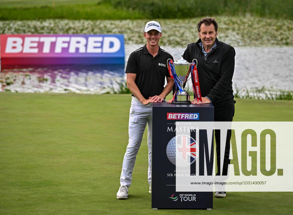 2nd July 2023; The Belfry, Sutton Coldfield, West Midlands, England: Betfred British Masters Golf, Day 4; Betfred British Masters winner Daniel Hillier with tournament host Sir Nick Faldo ActionPlus12526637 GodfreyxPitt