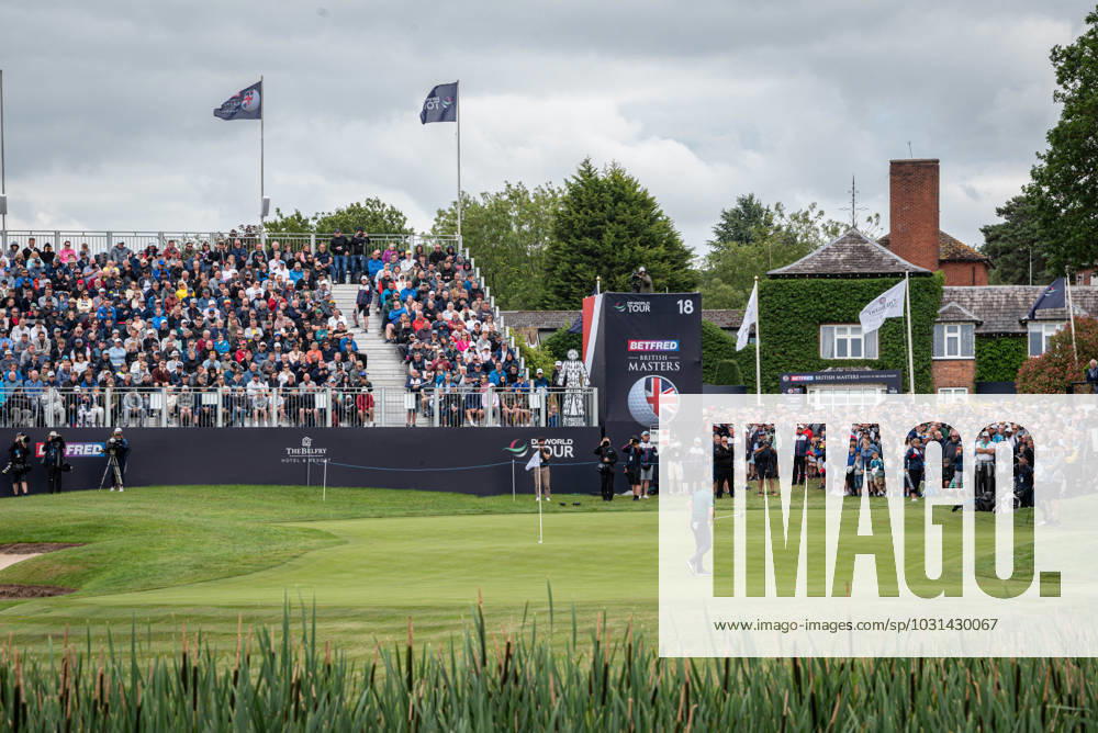 2nd July 2023; The Belfry, Sutton Coldfield, West Midlands, England: Betfred British Masters Golf, Day 4; Justin Rose nearly holes a long putt on the 18th green ActionPlus12526643 GodfreyxPitt