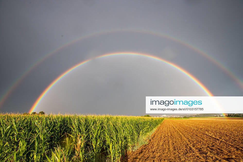 REMSECK After a long period of rain and thunderstorms, a double rainbow appears near Remseck district Ludwigsburg