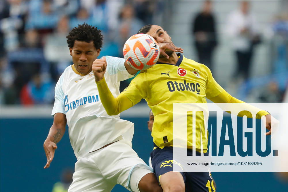 Zenit St. Petersburg v Fenerbahce SK - Pari Match Premier Wilmar Barrios (L) of Zenit St. Petersburg and Serdar Dursun of Fenerbahce vie for the ball during the Pari Match Premier tournament match between FC Zenit Saint Petersburg and Fenerbahce SK on July 9, 2023 at Gazprom Arena in Saint Petersburg, Russia. Saint Petersburg Russia