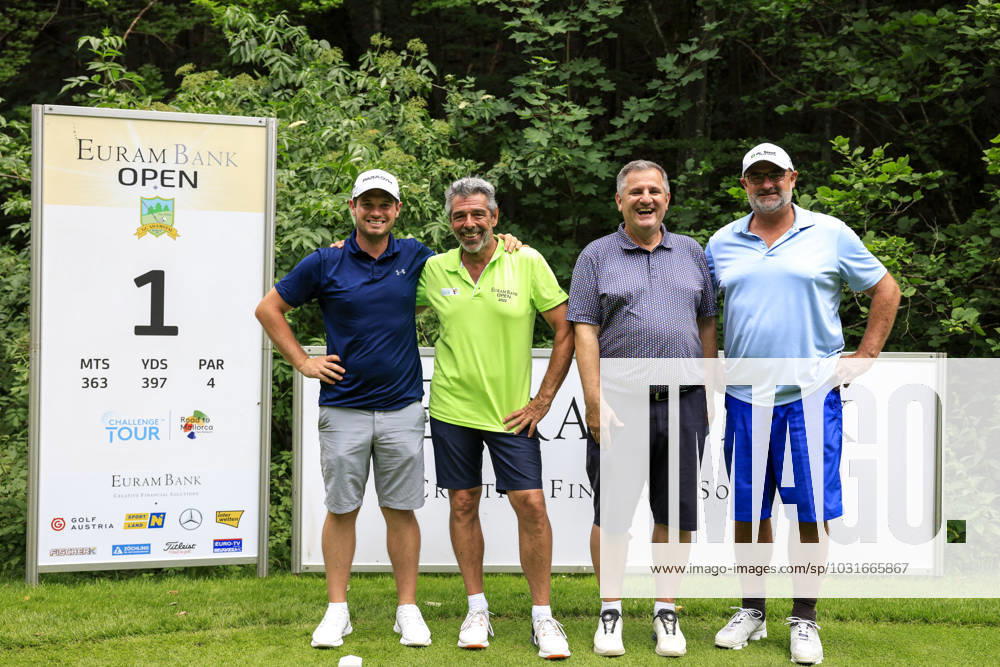 GOLF - EURAM Bank Open 2023 RAMSAU,AUSTRIA,12.JUL.23 - GOLF - Challenge Tour, EURAM Bank Open 2023, GC Adamstal. Image shows Sam Hutsby (ENG), Thomas Kralik, Edi Berger and Thilo Senst. GEPAxpictures Buehner