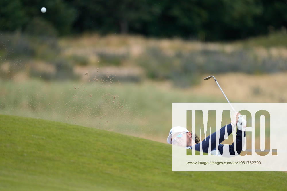 Mandatory Credit: Photo by Stuart Wallace Shutterstock (14003893ab) Ewen Ferguson (SCO) plays out of a green side bunker on the 8th hole. Genesis Scottish Open, Day One, Golf, The Renaissance Club, North Berwick, UK - 13 Jul 2023 Genesis Scottish Open, Day One, Golf, The Renaissance Club, North Berwick, UK - 13 Jul 2023
