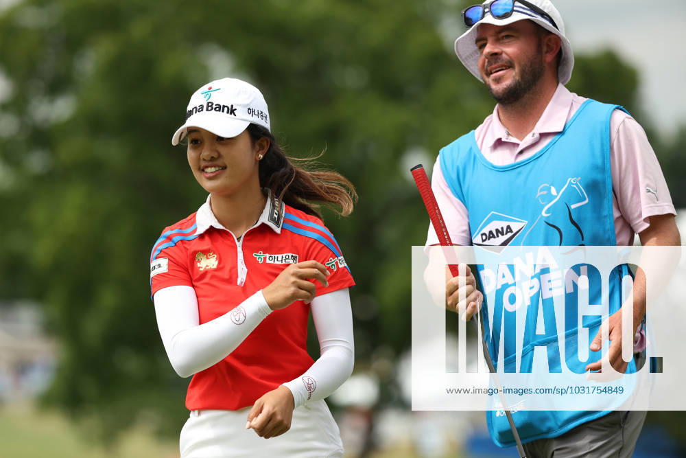 Dana Open Jaravee Boonchant of Thailand celebrates after putting in for a birdie on the second green during Day One of the Dana Open at Highland Meadows Golf Club in Sylvania, Ohio USA, on Thursday, July 13, 2023. Sylvania Ohio United States