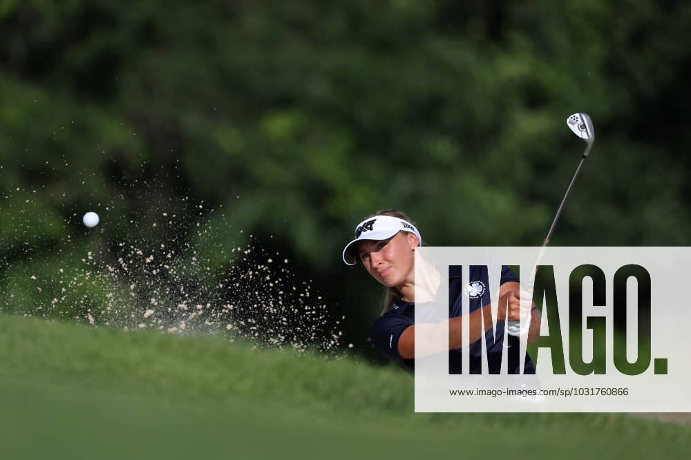 Dana Open Ellinor Sudow of Sweden hits out of the bunker toward the 18th green during Day One of the Dana Open at Highland Meadows Golf Club in Sylvania, Ohio USA, on Thursday, July 13, 2023. Sylvania Ohio United States