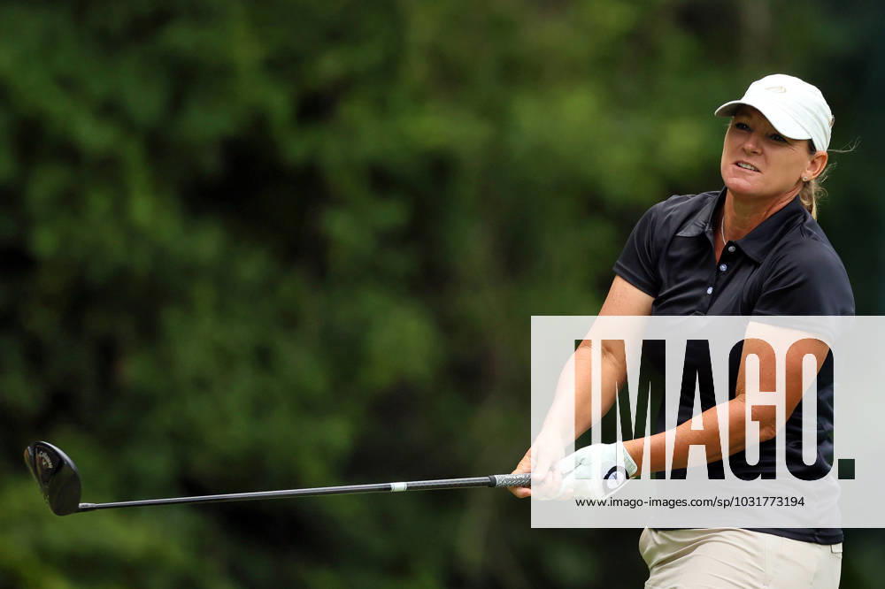 DANA Open Kristy McPherson of Conway, South Carolina hits from the 11th tee during the first round of the Dana Open golf tournament at Highland Meadows Golf Club in Sylvania, Ohio USA, on Thursday, July 13, 2023. Sylvania Ohio United States