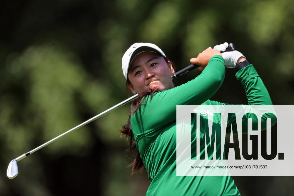 DANA Open Alisen Corpuz of Kapolei, Hawaii hits from the 6th tee during the second round of the Dana Open golf tournament at Highland Meadows Golf Club in Sylvania, Ohio USA, on Friday, July 14, 2023. Sylvania Ohio United States