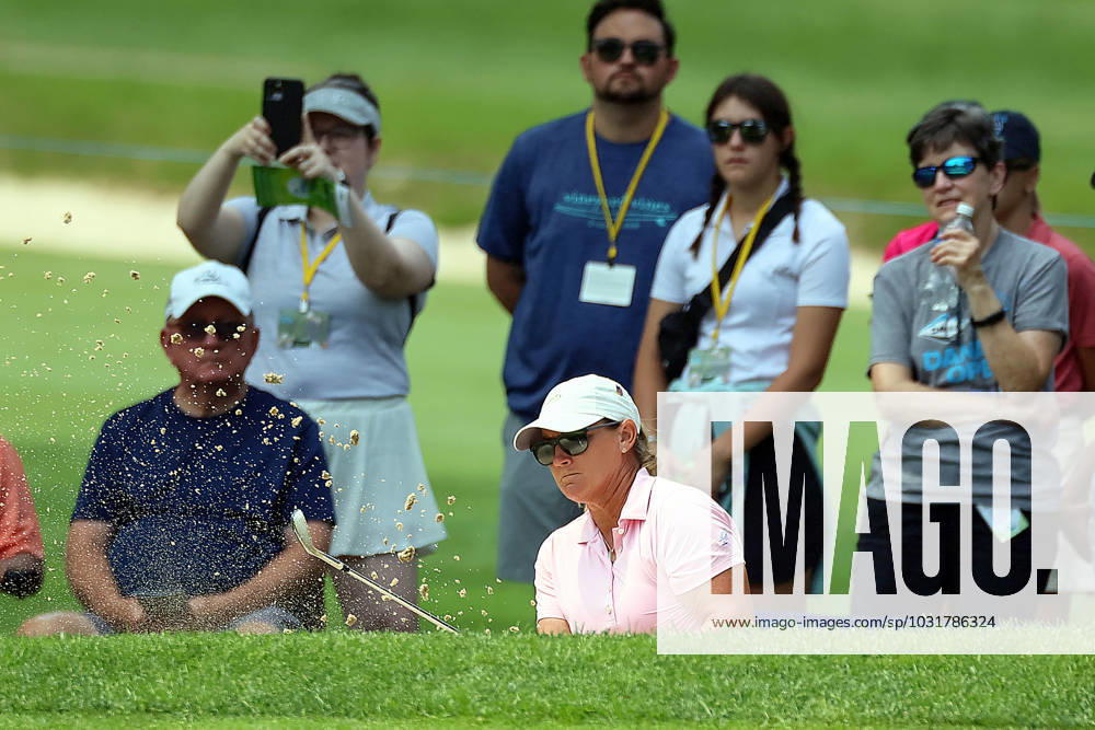 DANA Open Kristy McPherson of Conway, South Carolina hits from the bunker to the second green during the second round of the Dana Open golf tournament at Highland Meadows Golf Club in Sylvania, Ohio USA, on Friday, July 14, 2023. Sylvania Ohio United States