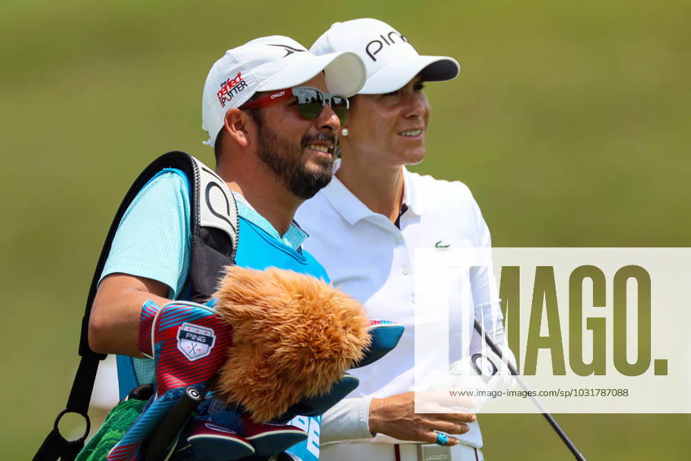 DANA Open Azahara Munoz of San Pedro de Alcantara, Spain waits with her caddy after hitting from the 9th fairway during the second round of the Dana Open golf tournament at Highland Meadows Golf Club in Sylvania, Ohio USA, on Friday, July 14, 2023. Sylvania Ohio United States
