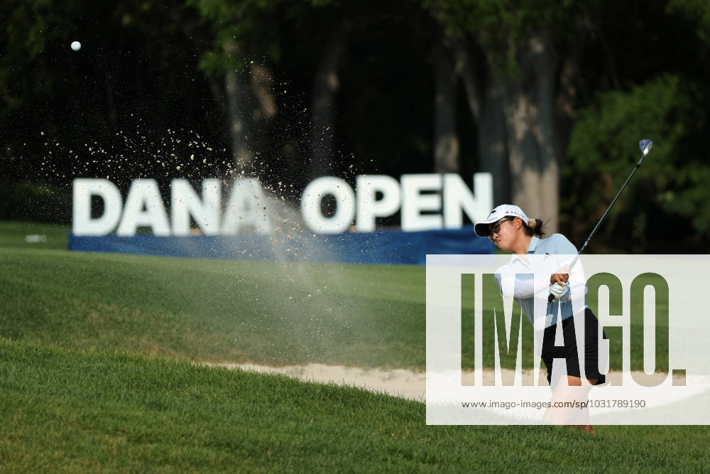 Dana Open Rose Zhang blasts out of the sand trap toward the 18th green during Day Two of the Dana Open at Highland Meadows Golf Club in Sylvania, Ohio USA, on Friday, July 14, 2023. Sylvania Ohio United States