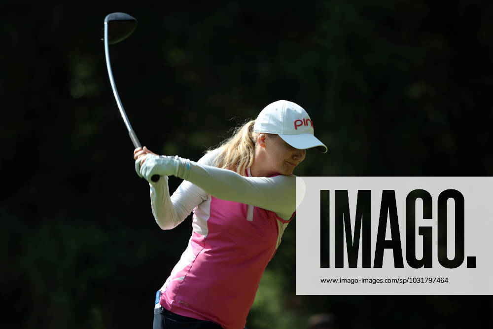 Dana Open Celine Borge of Norway tees off on the 11th hole during Day Two of the Dana Open at Highland Meadows Golf Club in Sylvania, Ohio USA, on Friday, July 14, 2023. Sylvania Ohio United States