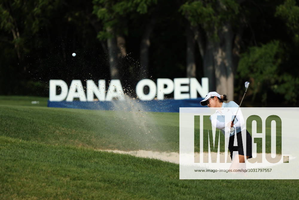Dana Open Rose Zhang blasts out of the sand trap toward the 18th green during Day Two of the Dana Open at Highland Meadows Golf Club in Sylvania, Ohio USA, on Friday, July 14, 2023. Sylvania Ohio United States