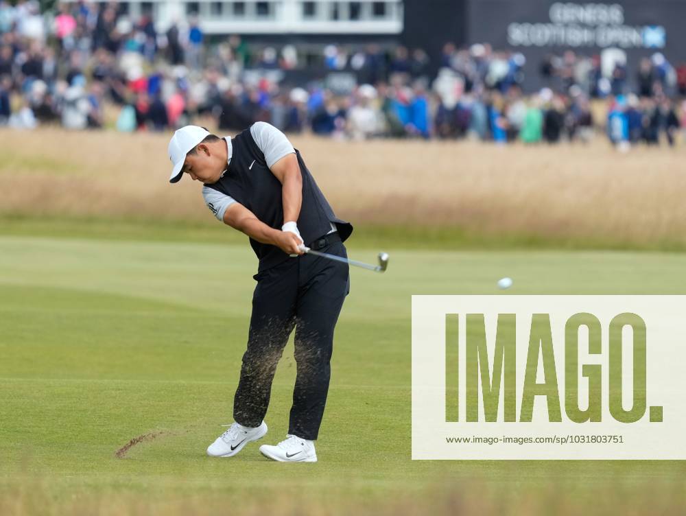 Mandatory Credit: Photo by Stuart Wallace Shutterstock (14003897t) Tom Kim (KOR) on the 1st hole during the 3rd round. Genesis Scottish Open, Day Three, Golf, The Renaissance Club, North Berwick, UK - 15 Jul 2023 Genesis Scottish Open, Day Three, Golf, The Renaissance Club, North Berwick, UK - 15 Jul 2023