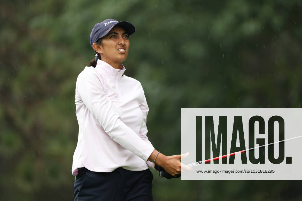 Dana Open Aditi Ashok of India tees off on the second tee during Day Three of the Dana Open at Highland Meadows Golf Club in Sylvania, Ohio USA, on Saturday, July 15, 2023. Sylvania Ohio United States