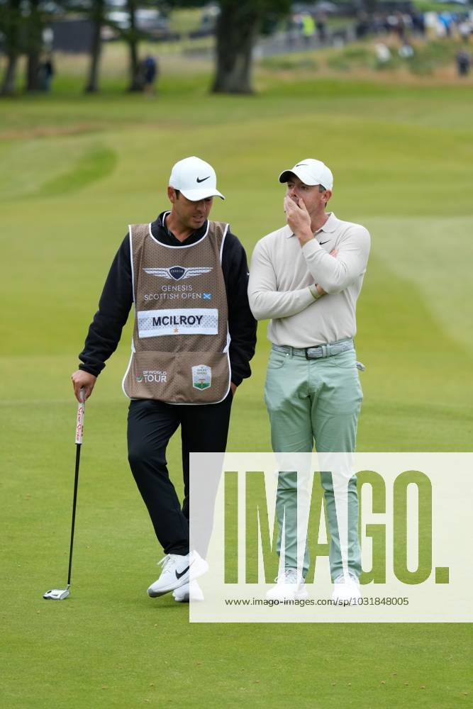 Mandatory Credit: Photo by Stuart Wallace Shutterstock (14003901ac) Rory McIlroy (NIR) on the 1st green with caddie Harry Diamond during the final round. Genesis Scottish Open, Day Four, Golf, The Renaissance Club, North Berwick, UK - 16 Jul 2023 Genesis Scottish Open, Day Four, Golf, The Renaissance Club, North Berwick, UK - 16 Jul 2023