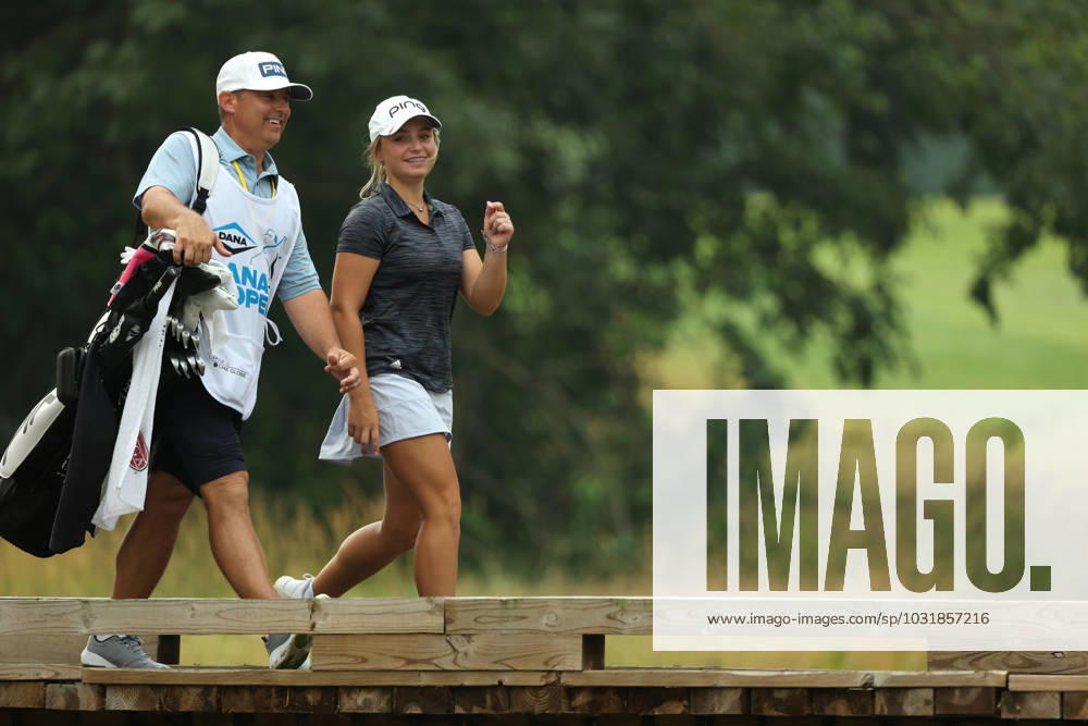 Dana Open Mia Hammond crosses the bridge on the way to the second green during the final round of the Dana Open at Highland Meadows Golf Club in Sylvania, Ohio USA, on Sunday, July 16, 2023. Sylvania Ohio United States