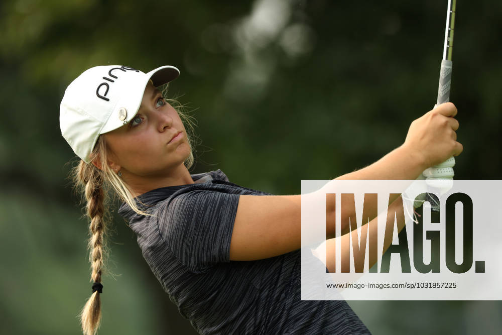 Dana Open Mia Hammond tees off on the second tee during the final round of the Dana Open at Highland Meadows Golf Club in Sylvania, Ohio USA, on Sunday, July 16, 2023. Sylvania Ohio United States