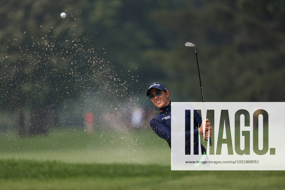 Dana Open Maria Fassi of Mexico hits out of the bunker toward the 17th green during the final round of the Dana Open at Highland Meadows Golf Club in Sylvania, Ohio USA, on Sunday, July 16, 2023. Sylvania Ohio United States