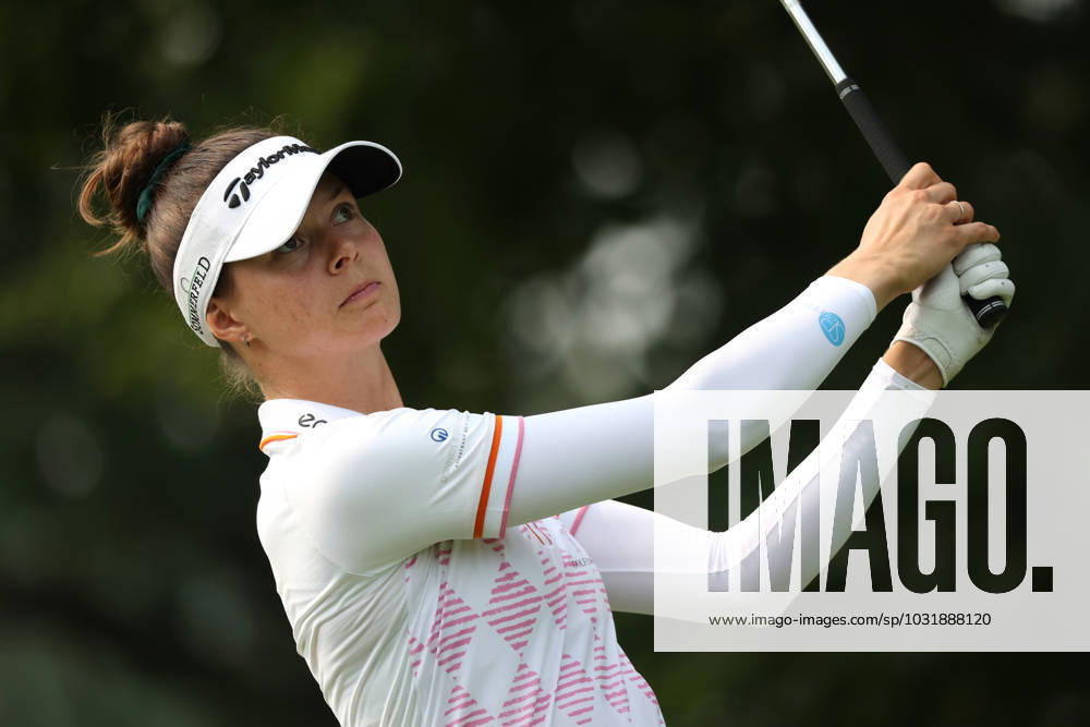Dana Open Esther Henseleit of Germany tees off on the second tee during the final round of the Dana Open at Highland Meadows Golf Club in Sylvania, Ohio USA, on Sunday, July 16, 2023. Sylvania Ohio United States