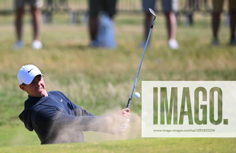 Mandatory Credit: Photo by Greig Cowie Shutterstock (14012011fa) Rory McIlroy on the 1st Green from a bunker The British Open Championship, Practice, Golf, Royal Liverpool Golf Club, Liverpool, UK - 17 Jul 2023 The British Open Championship, Practice, Golf, Royal Liverpool Golf Club, Liverpool, UK - 17 Jul 2023