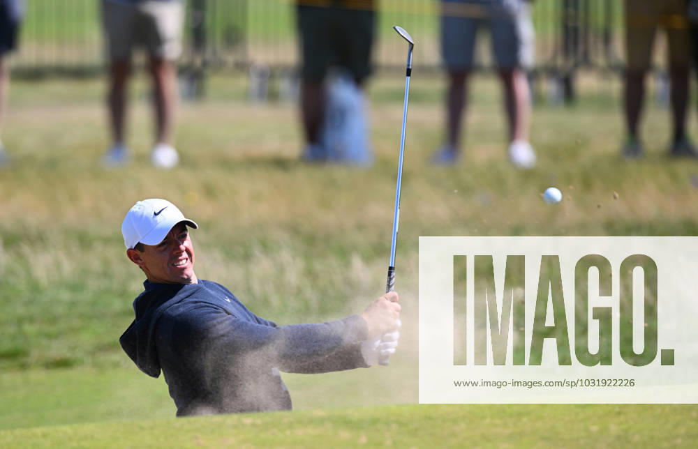 Mandatory Credit: Photo by Greig Cowie Shutterstock (14012011fc) Rory McIlroy on the 1st Green from a bunker The British Open Championship, Practice, Golf, Royal Liverpool Golf Club, Liverpool, UK - 17 Jul 2023 The British Open Championship, Practice, Golf, Royal Liverpool Golf Club, Liverpool, UK - 17 Jul 2023