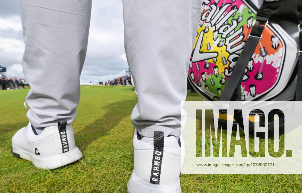 Mandatory Credit: Photo by Greig Cowie Shutterstock (14013394g) Jon Rahm on the 5th Tee Rahmbo shoe and Bag detail The British Open Championship, Practice, Golf, Royal Liverpool Golf Club, Liverpool, UK - 19 Jul 2023 The British Open Championship, Practice, Golf, Royal Liverpool Golf Club, Liverpool, UK - 19 Jul 2023
