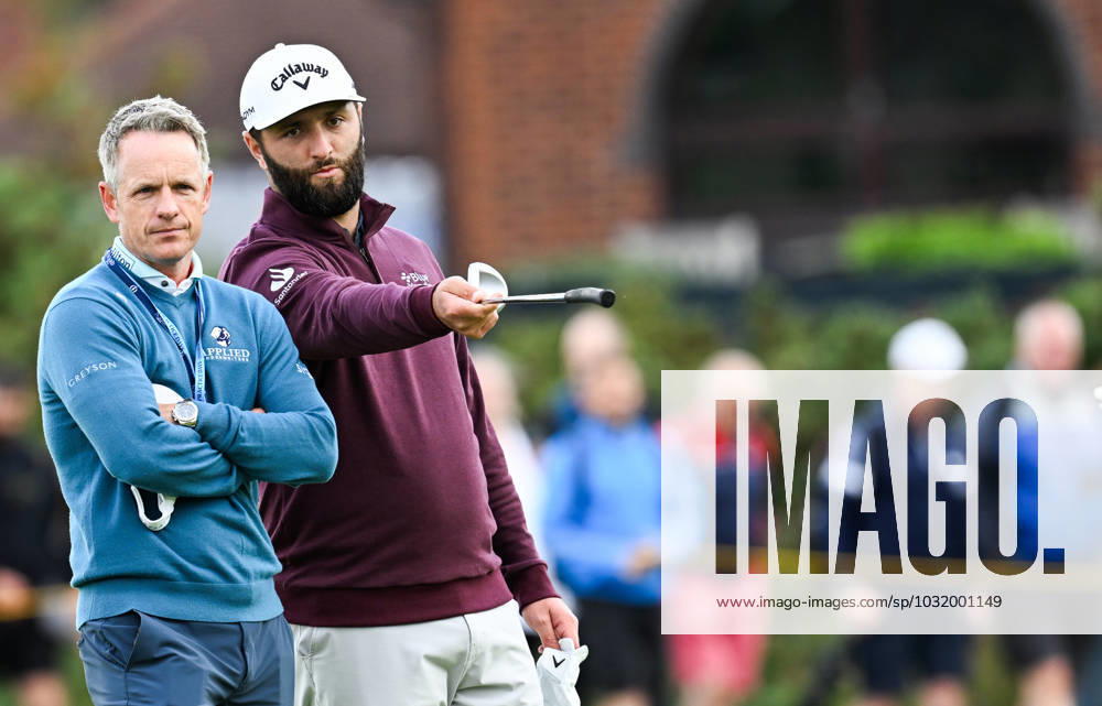 Mandatory Credit: Photo by Greig Cowie Shutterstock (14013394n) Ryder Cup Captain Luke Donald with Jon Rahm on the 4th Green The British Open Championship, Practice, Golf, Royal Liverpool Golf Club, Liverpool, UK - 19 Jul 2023 The British Open Championship, Practice, Golf, Royal Liverpool Golf Club, Liverpool, UK - 19 Jul 2023