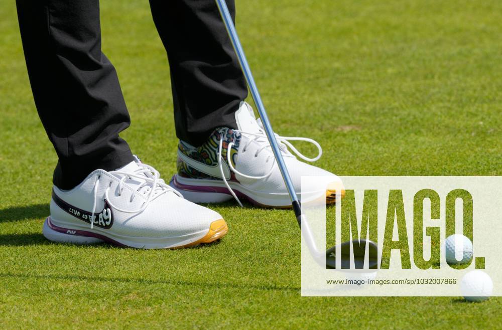 Mandatory Credit: Photo by Dave Shopland Shutterstock (14014730v) The Live To Play Golf Shoes of Northern Ireland s Rory McIlroy on practice green The British Open Championship, Practice, Golf, Royal Liverpool Golf Club, Liverpool, UK - 19 Jul 2023 The British Open Championship, Practice, Golf, Royal Liverpool Golf Club, Liverpool, UK - 19 Jul 2023