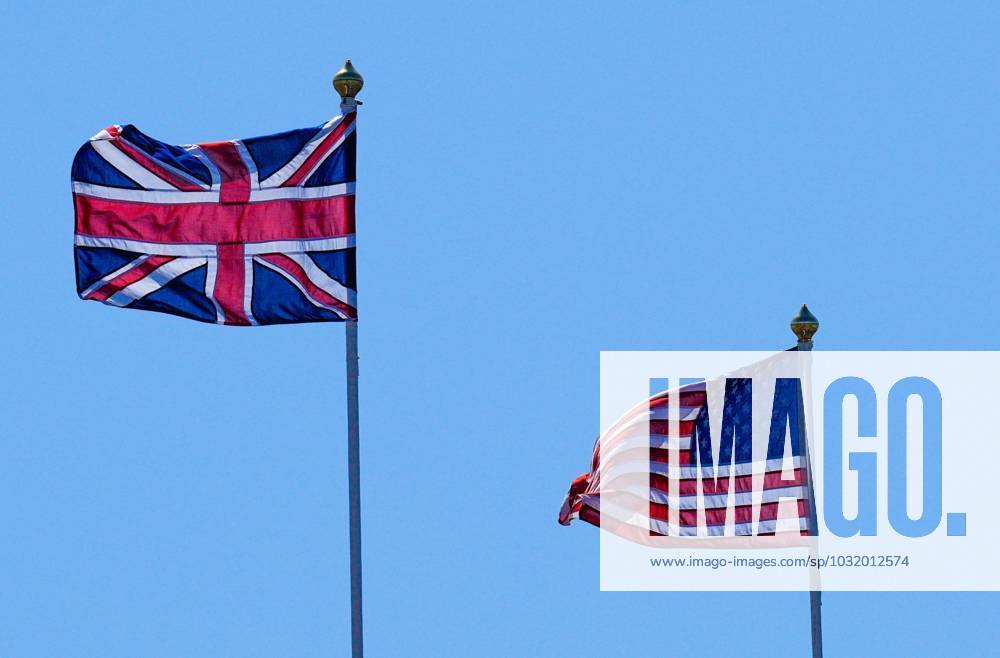 Mandatory Credit: Photo by Dave Shopland Shutterstock (14014730am) Union Jack and Stars and Stripes flags in the wind The British Open Championship, Practice, Golf, Royal Liverpool Golf Club, Liverpool, UK - 19 Jul 2023 The British Open Championship, Practice, Golf, Royal Liverpool Golf Club, Liverpool, UK - 19 Jul 2023