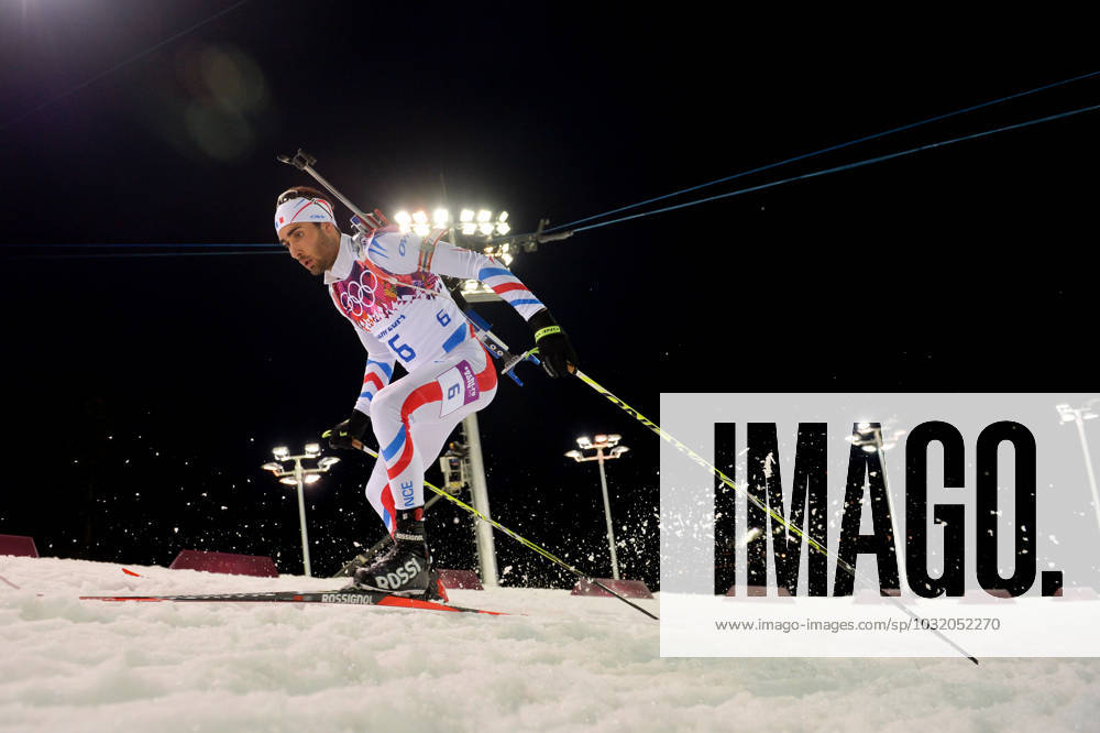 Winter Olympics - Martin Fourcade Wins Gold Medal - Sochi Martin Fourcade of France celebrates after winning the Men s 12.5 km Pursuit in Laura Cross-country Ski & Biathlon Center at the Sochi 2014 Olympic Games, Olympische Spiele, Olympia, OS Krasnaya Polyana, Russia, 10 February 2014. Photo by Gouhier-Zabulon ABACAPRESS.COM Sochi Russia