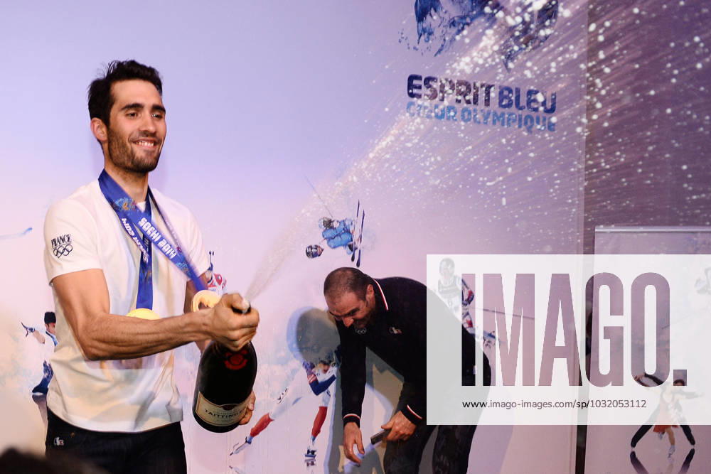 Winter Olympics - Martin Fourcade Celebrates At Club France - Sochi Gold medalist Martin Fourcade of France, along with his coach Stephane Bouthiaux, celebrates at Club France after he won gold in the Men s Individual 20km during the Sochi 2014 Winter Olympics on February 14, 2014 in Sochi, Russia. Photo Gouhier-Zabulon ABACAPRESS.COM Sochi Russia