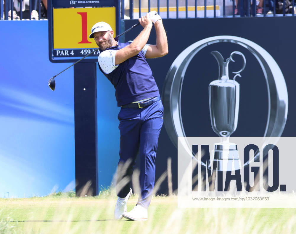 American Dustin Johnson tees off on the 1st hole on the first day at the 151st Open Championship at Royal Liverpool Golf Club in Hoylake, England on Thursday, July 20, 2023. LON2023072029 HUGOxPHILPOTT