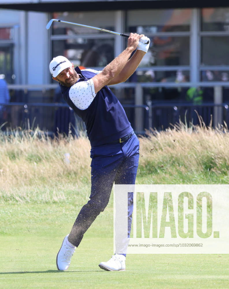 American Dustin Johnson plays a fairway iron on the first day at the 151st Open Championship at Royal Liverpool Golf Club in Hoylake, England on Thursday, July 20, 2023. LON2023072037d HUGOxPHILPOTT
