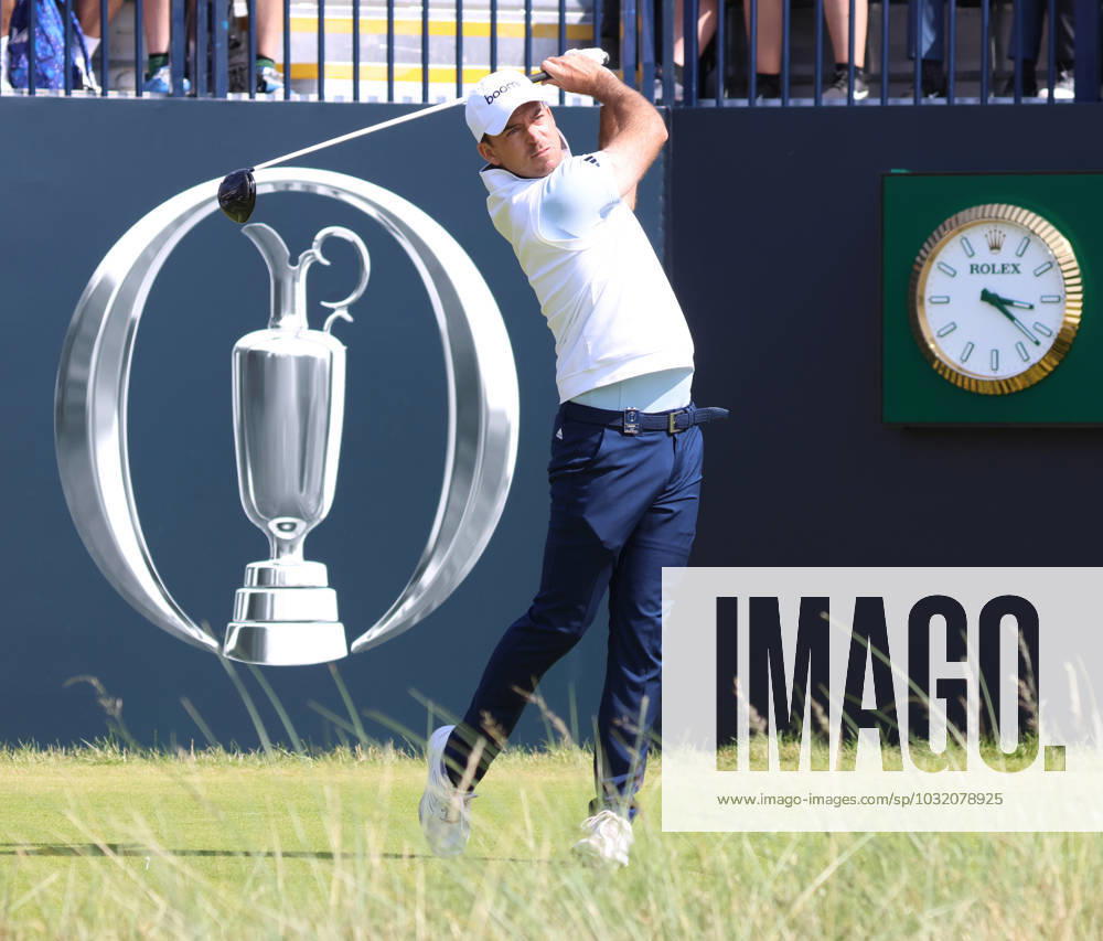 American Adam Schenk drives on the 1st tee on the first day at the 151st Open Championship at Royal Liverpool Golf Club in Hoylake, England on Thursday, July 20, 2023. LON2023072097f HUGOxPHILPOTT