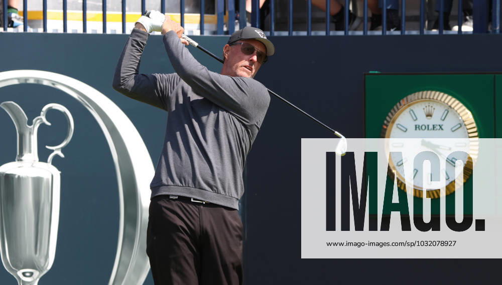 American Phil Mickelson drives on the 1st tee on the first day at the 151st Open Championship at Royal Liverpool Golf Club in Hoylake, England on Thursday, July 20, 2023. LON2023072097 HUGOxPHILPOTT