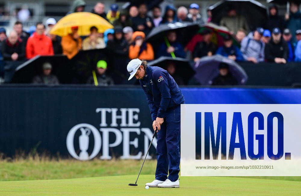 Mandatory Credit: Photo by Greig Cowie Shutterstock (14015635f) Cameron Smith on the 2nd Green on a wet and windy morning at the open with the umbrellas up behind The British Open Championship, Day Three, Golf, Royal Liverpool Golf Club, Liverpool, UK - 22 Jul 2023 The British Open Championship, Day Three, Golf, Royal Liverpool Golf Club, Liverpool, UK - 22 Jul 2023