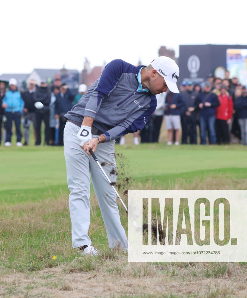 American Brian Harman plays out of the rough on the fourth hole on the third day at the 151st Open Championship at Royal Liverpool Golf Club in Hoylake, England on Saturday, July 22, 2023. LON2023072226 HUGOxPHILPOTT