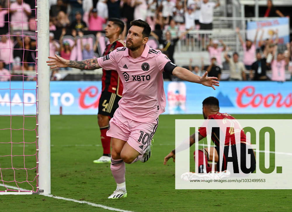 KW30 Lionel Messi of Inter Miami CF rects after his first goal during the League s Cup match against against Atlanta United at DRV PNK Stadium on Tuesday, July 25, 2023 in Fort Lauderdale, Florida. MIA20230725558 LARRYxMARANO