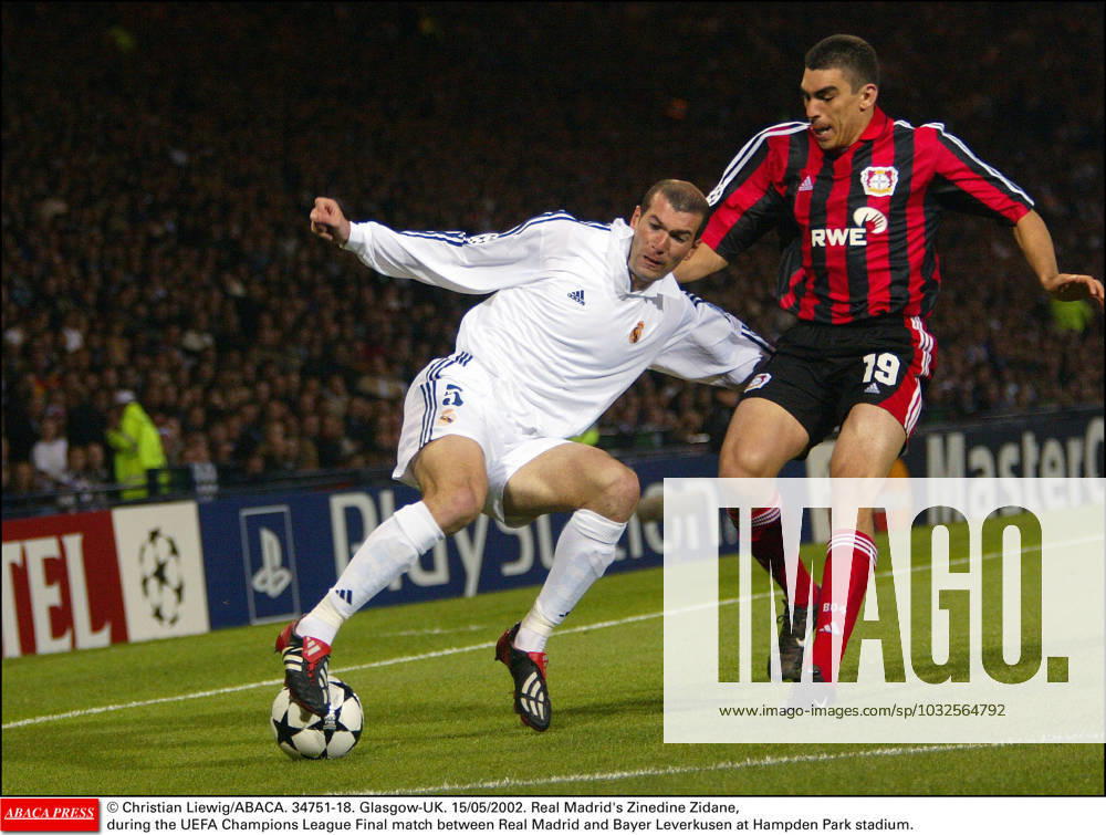 34751 18 Christian Liewig ABACA. 34751-18. Glasgow-UK. 15 05 2002. Real Madrid s Zinedine Zidane, during the UEFA Champions League Final match between Real Madrid and Bayer Leverkusen at Hampden Park stadium.