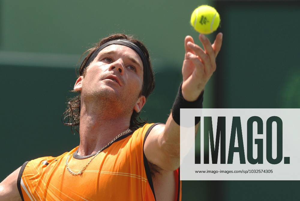 Tennis File Pictures Spanish Tennis player Carlos Moya won 4 6, 7 5, 7 6, against American Tennis player James Blake, at Key Biscayne tournament, in Miami, FL on March 25, 2005. Photo by Corinne Dubreuil Cameleon ABACA. Miami FL United States
