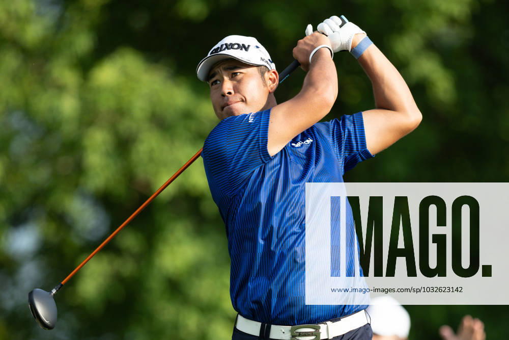 BLAINE, MN - JULY 27: Hideki Matsuyama hits a tee shot on the eleventh hole during the first round of the 3M Open at TPC Twin Cities on July 27, 2023 in Blaine, Minnesota. (Photo by Bailey Hillesheim Icon Sportswire) GOLF: JUL 27 PGA, Golf Herren - 3M Open Round 1 Icon2307270023