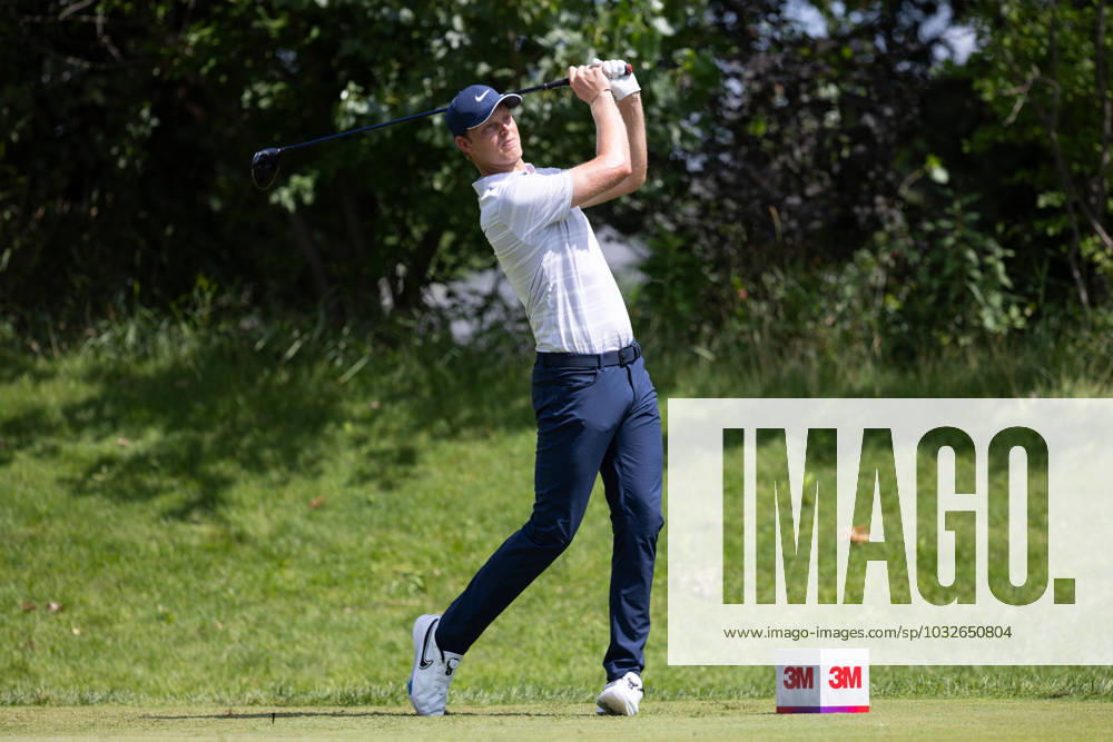 BLAINE, MN - JULY 28: Cam Davis hits a tee shot on the sixth hole during the second round of the 3M Open at TPC Twin Cities on July 28, 2023 in Blaine, Minnesota. (Photo by Bailey Hillesheim Icon Sportswire) GOLF: JUL 28 PGA, Golf Herren - 3M Open Icon2307280243
