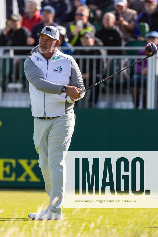 29th July 2023; Royal Porthcawl, Porthcawl, Bridgend, Wales: Senior Open Championship, Round 3; Northern Ireland& x2019;s Darren CLARKE tees off at the first. ActionPlus12536825 DanxMinto