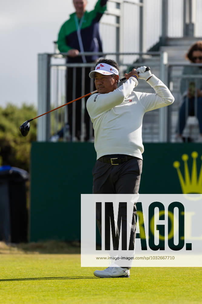 29th July 2023; Royal Porthcawl, Porthcawl, Bridgend, Wales: Senior Open Championship, Round 3; Korea& x2019;s K J CHOI tees off at the first. ActionPlus12536826 DanxMinto