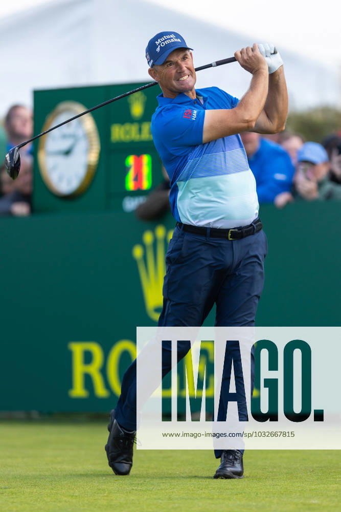 29th July 2023; Royal Porthcawl, Porthcawl, Bridgend, Wales: Senior Open Championship, Round 3; Ireland& x2019;s Padraig HARRINGTON tees off on the first. ActionPlus12536842 DanxMinto
