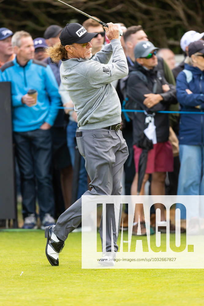 29th July 2023; Royal Porthcawl, Porthcawl, Bridgend, Wales: Senior Open Championship, Round 3; Spain& x2019;s Miguel Angel JIMENEZ drives off the first tee. ActionPlus12536845 DanxMinto