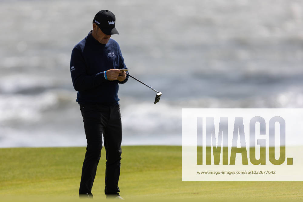 29th July 2023; Royal Porthcawl, Porthcawl, Bridgend, Wales: Senior Open Championship, Round 3; Germany& x2019;s Alex CEJKA checks his scorecard. ActionPlus12537122 DanxMinto